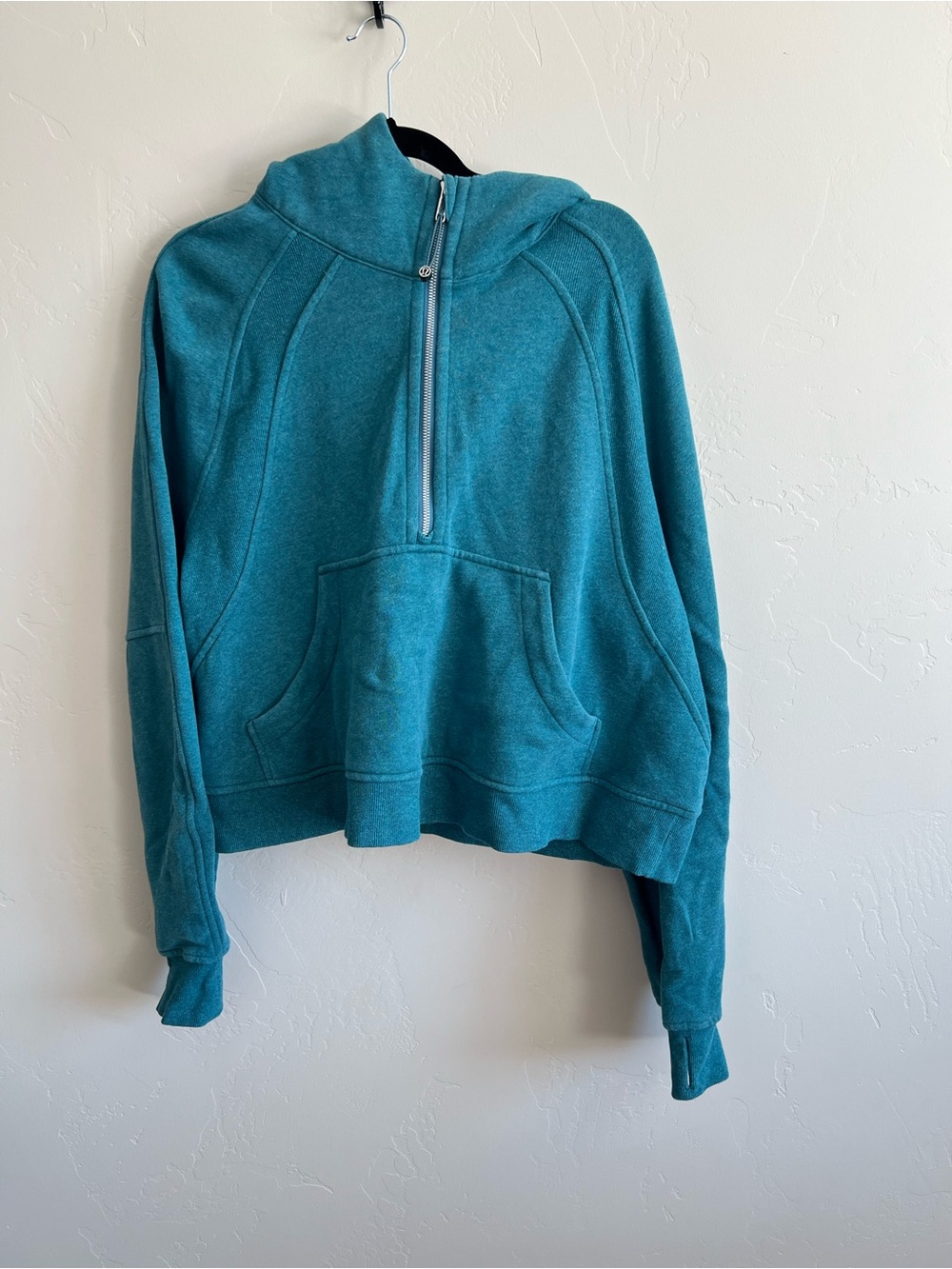 lululemon Scuba Teal Half Zip Hooded Pullover Hoodie Thumbholes Size XL/XXL